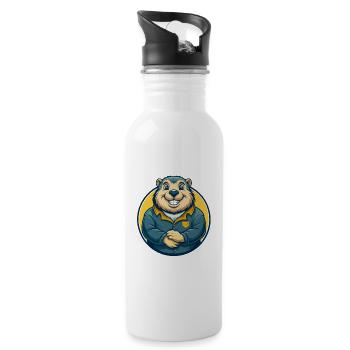 Murmeltier Kawaii Maskottchen Cartoon Clipart Logo Abzeichen - Trinkflasche mit integriertem Trinkhalm - Weiß - Rechts