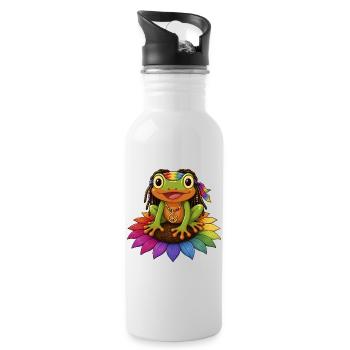 Grenouille Rasta sur le signe de paix de la fleur de tournesol - Gourde avec paille intégrée - blanc - Droite