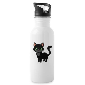 Cute black cat - Water bottle with straw - white - Right