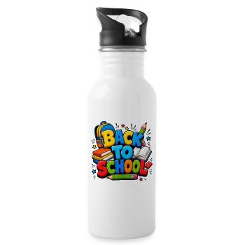 Colorful Back to School Supplies - Water bottle with straw - white - Right