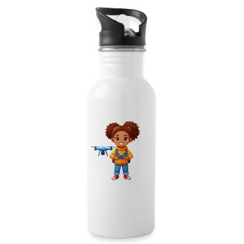 Little pilot piloting flying drone – technology - Water bottle with straw - white - Right
