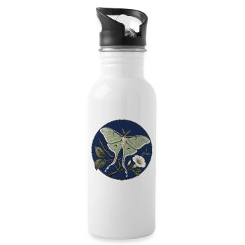 Actias luna (Luna Moth) – Botanical Illustration - Water bottle with straw - white - Right