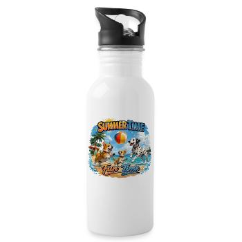 Summertime: Dogs playing on the beach - Water bottle with straw - white - Right