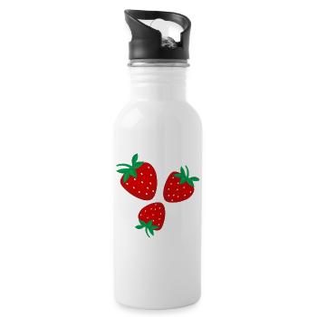 Trois fraises rouge vif - Gourde avec paille intégrée - blanc - Droite