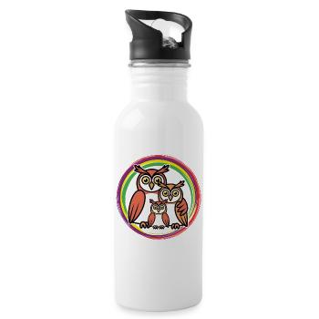 Eulenfamilie - Trinkflasche mit integriertem Trinkhalm - Weiß - Rechts