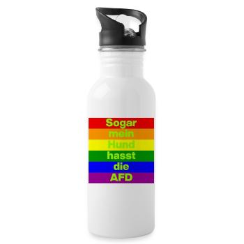 SOGAR MEIN HUND HASST DIE AFD, NO AFD NO NZS GRÜN - Trinkflasche mit integriertem Trinkhalm - Weiß - Rechts