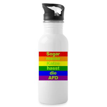 SOGAR MEINE KATZE HASST DIE AFD, NO AFD NO NZS  - Trinkflasche mit integriertem Trinkhalm - Weiß - Rechts