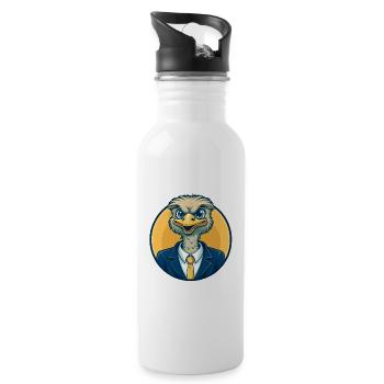 Strauß-Kawaii-Maskottchen-Cartoon-Clipart-Logo-Abzeichen - Trinkflasche mit integriertem Trinkhalm - Weiß - Rechts