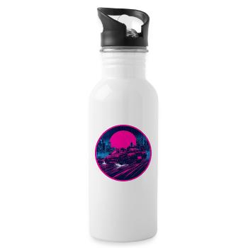 Retro 90er JDM Coupé Rainy Neon Cyber City Emblem - Trinkflasche mit integriertem Trinkhalm - Weiß - Rechts