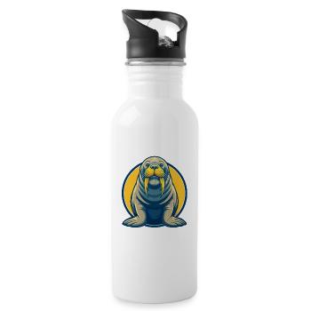 Walrus Kawaii Mascot Cartoon Clipart Logo Badge - Water bottle with straw - white - Right