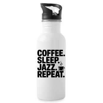 Kaffee. Schlaf. Jazz. Wiederholen. - Trinkflasche mit integriertem Trinkhalm - Weiß - Rechts