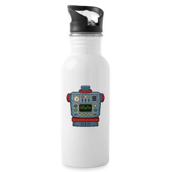 Cool Comic Robot – Futurative Design - Water bottle with straw - white - Right