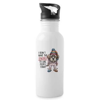 Design drôle de chien endormi - Gourde avec paille intégrée - blanc - Droite