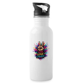 Peace Color Splash – Live Love Laugh - Trinkflasche mit integriertem Trinkhalm - Weiß - Rechts
