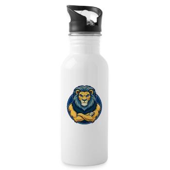 Löwen-Kawaii-Maskottchen Cartoon-Charakter-Clipart-Logo - Trinkflasche mit integriertem Trinkhalm - Weiß - Rechts