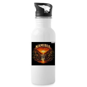 Namibia Sonnenuntergang Palmenfall - Trinkflasche mit integriertem Trinkhalm - Weiß - Rechts