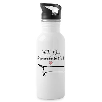 Freundschaft Herumdackeln Dackel - Trinkflasche mit integriertem Trinkhalm - Weiß - Rechts