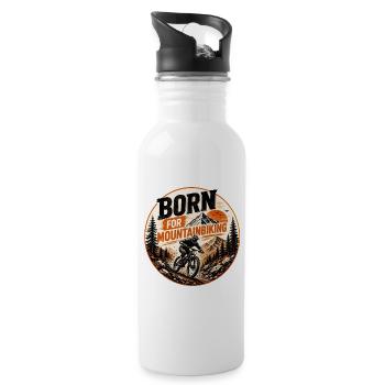 Geboren fürs Mountainbiken - Trinkflasche mit integriertem Trinkhalm - Weiß - Rechts