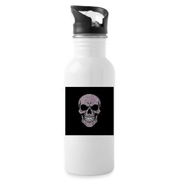 Glitzernder Totenschädel auf Schwarz - Trinkflasche mit integriertem Trinkhalm - Weiß - Rechts