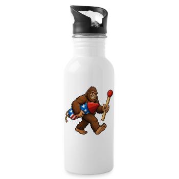 Bigfoot-Feuerwerkskörper zum 4. Juli für Männer - Trinkflasche mit integriertem Trinkhalm - Weiß - Rechts