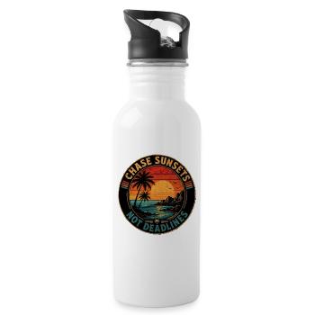 Chase Sunsets Not Deadlines Retro - Trinkflasche mit integriertem Trinkhalm - Weiß - Rechts