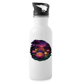 Lotus-Lichter am Abend - Trinkflasche mit integriertem Trinkhalm - Weiß - Rechts