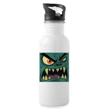 Wütendes Monster Gesicht – Cartoon Vektor Grafik - Trinkflasche mit integriertem Trinkhalm - Weiß - Rechts