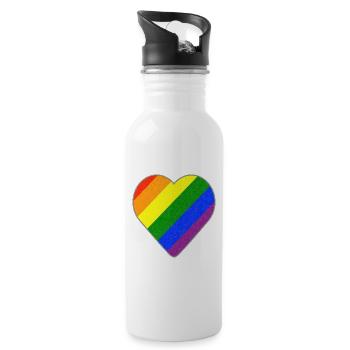 Herz mit Regenbogenstreifen - Trinkflasche mit integriertem Trinkhalm - Weiß - Rechts
