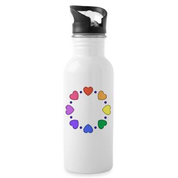 Bunter Herzkreis aus Herzen - Trinkflasche mit integriertem Trinkhalm - Weiß - Rechts