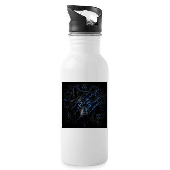 GN Wolf schwarz blau  - Trinkflasche mit integriertem Trinkhalm - Weiß - Rechts