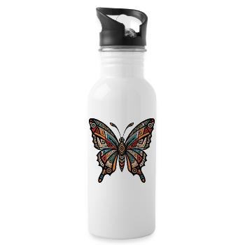 Geometric Tribal Butterfly - Water bottle with straw - white - Right
