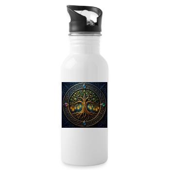 Mystic Tree mit Juwelen und Knoten - Trinkflasche mit integriertem Trinkhalm - Weiß - Rechts