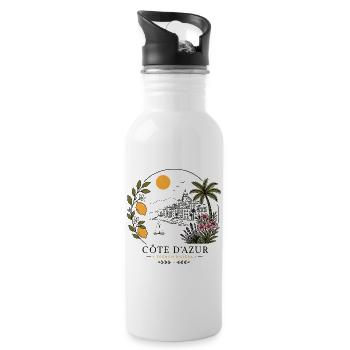 Côte d’Azur Küstenpanorama - Trinkflasche mit integriertem Trinkhalm - Weiß - Rechts