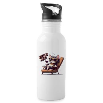 Süßes Katzen-Wochenend-Stimmungs-Katzenliebhaber-Shirt - Trinkflasche mit integriertem Trinkhalm - Weiß - Rechts