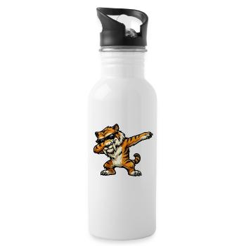 Dabbing Säbelzahntiger - Trinkflasche mit integriertem Trinkhalm - Weiß - Rechts