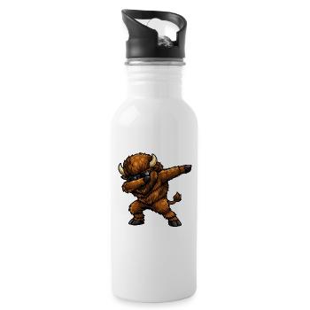 Dabbing Bison - Trinkflasche mit integriertem Trinkhalm - Weiß - Rechts