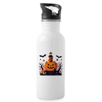 Jack-O-Laternen-Leuchtturmnacht - Trinkflasche mit integriertem Trinkhalm - Weiß - Rechts
