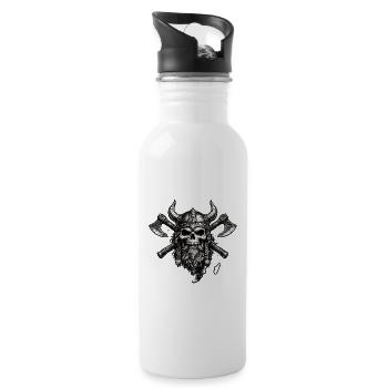 Wikingerschädelwappen mit Äxten - Trinkflasche mit integriertem Trinkhalm - Weiß - Rechts