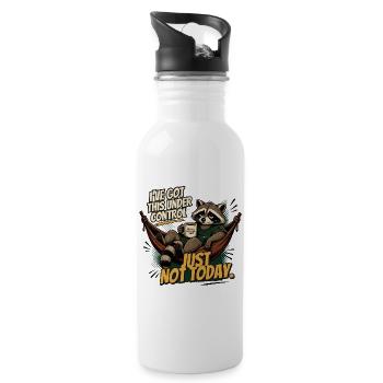 Waschbär entspannt: Just Not Today - Trinkflasche mit integriertem Trinkhalm - Weiß - Rechts