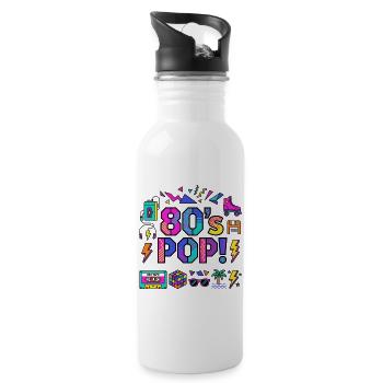 80er-Jahre-Neon-Pop-Vibe - Trinkflasche mit integriertem Trinkhalm - Weiß - Rechts