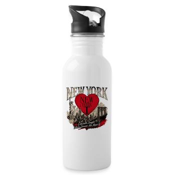 New York Herz Stadtlandschaft - Trinkflasche mit integriertem Trinkhalm - Weiß - Rechts