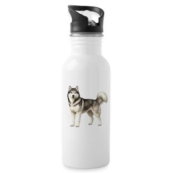 Husky Portrait im Nebel - Trinkflasche mit integriertem Trinkhalm - Weiß - Rechts