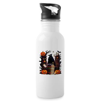 Gotische Rabe unter den Folianten - Trinkflasche mit integriertem Trinkhalm - Weiß - Rechts