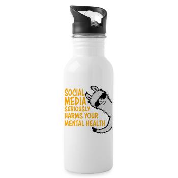 Social Media Seriously Harms Mental Health Lama - Water bottle with straw - white - Right