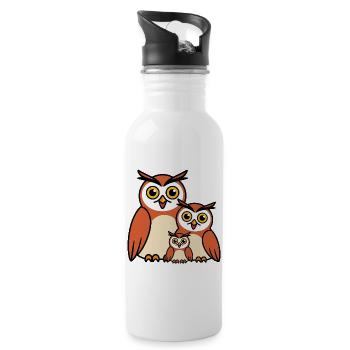 Eulenfamilie Cartoon - Trinkflasche mit integriertem Trinkhalm - Weiß - Rechts