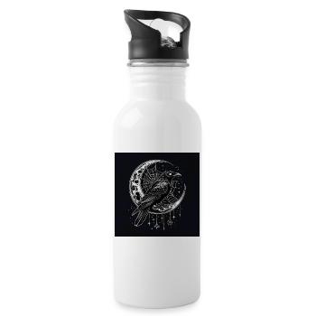 Der Rabe der Dämmerung und der gotische Mond - Trinkflasche mit integriertem Trinkhalm - Weiß - Rechts