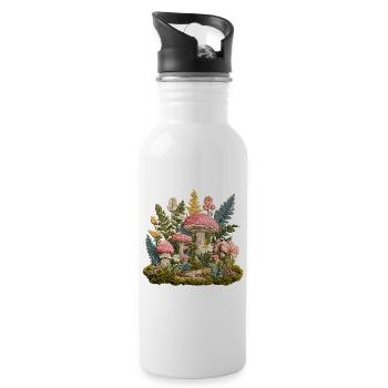 Waldpilz Stickerei Flora Muster - Trinkflasche mit integriertem Trinkhalm - Weiß - Rechts