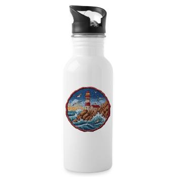 Leuchtturm am rauen Küstenriff - Trinkflasche mit integriertem Trinkhalm - Weiß - Rechts