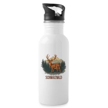 Schwarzwald Hirsch | Vintage Wildlife Design - Trinkflasche mit integriertem Trinkhalm - Weiß - Rechts