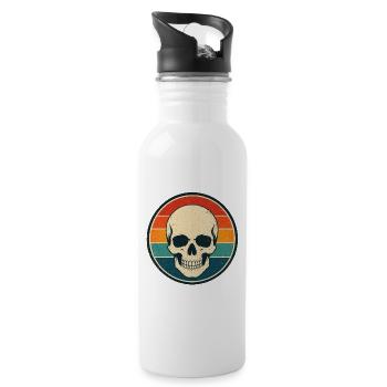 Skull Retro Badge Vintage-Stil Grafik - Trinkflasche mit integriertem Trinkhalm - Weiß - Rechts